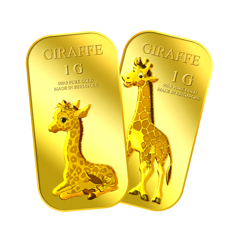 1g x 2 Giraffe (Female and Male) Gold Bar