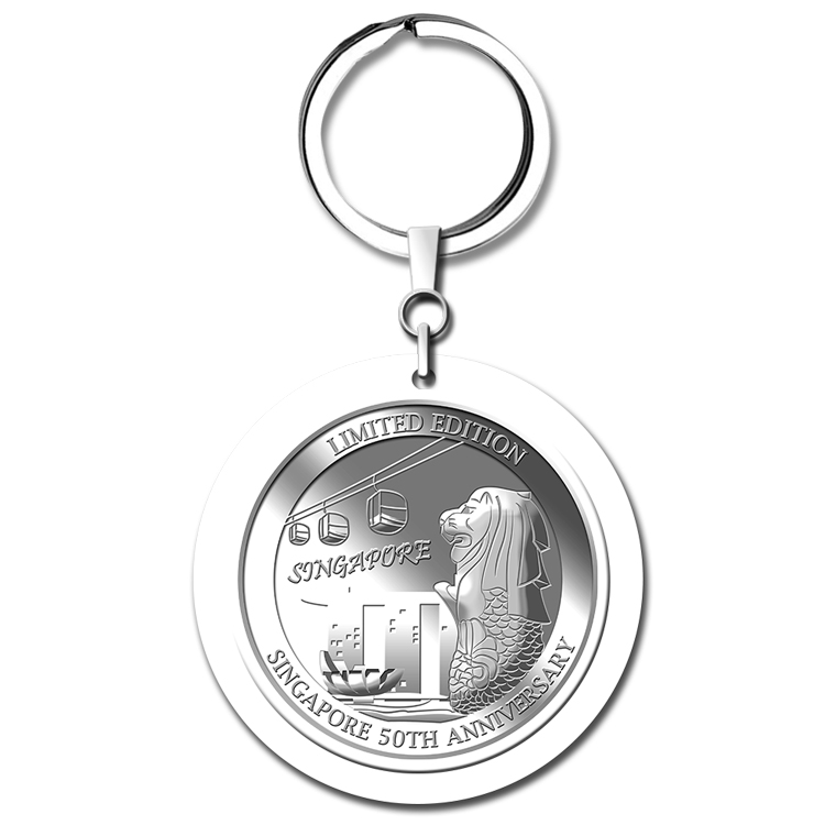 5g SG 50th Cable Car Silver Medallion Keychain