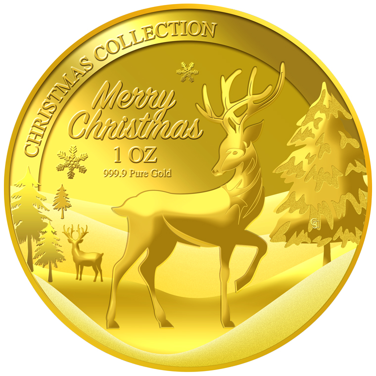 1oz 2016 Christmas Reindeer Gold Medallion