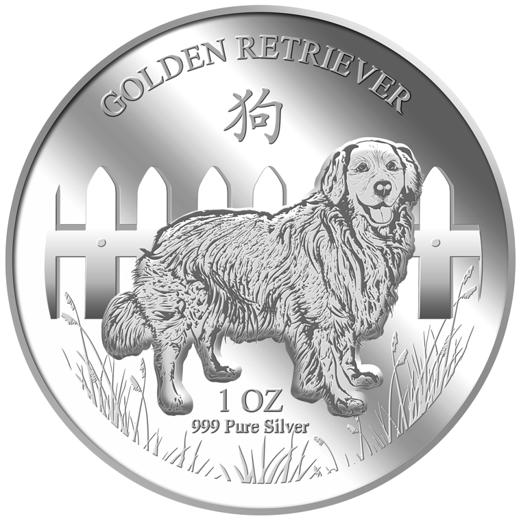 1oz Golden Retriever Silver Medallion