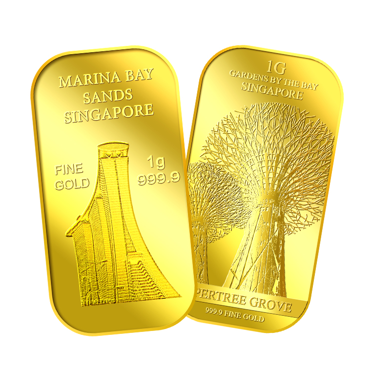 1g x 2 SG Marina Bay Sands Gold Bar and SG Supertree Gold Bar