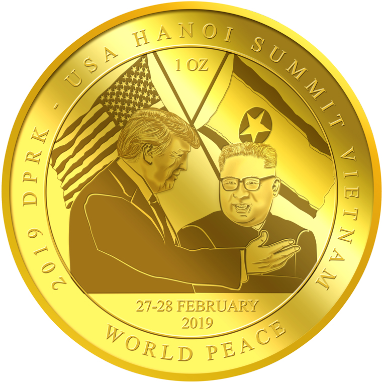 1oz 2019 DPRK - USA Hanoi Summit Vietnam Gold Medallion